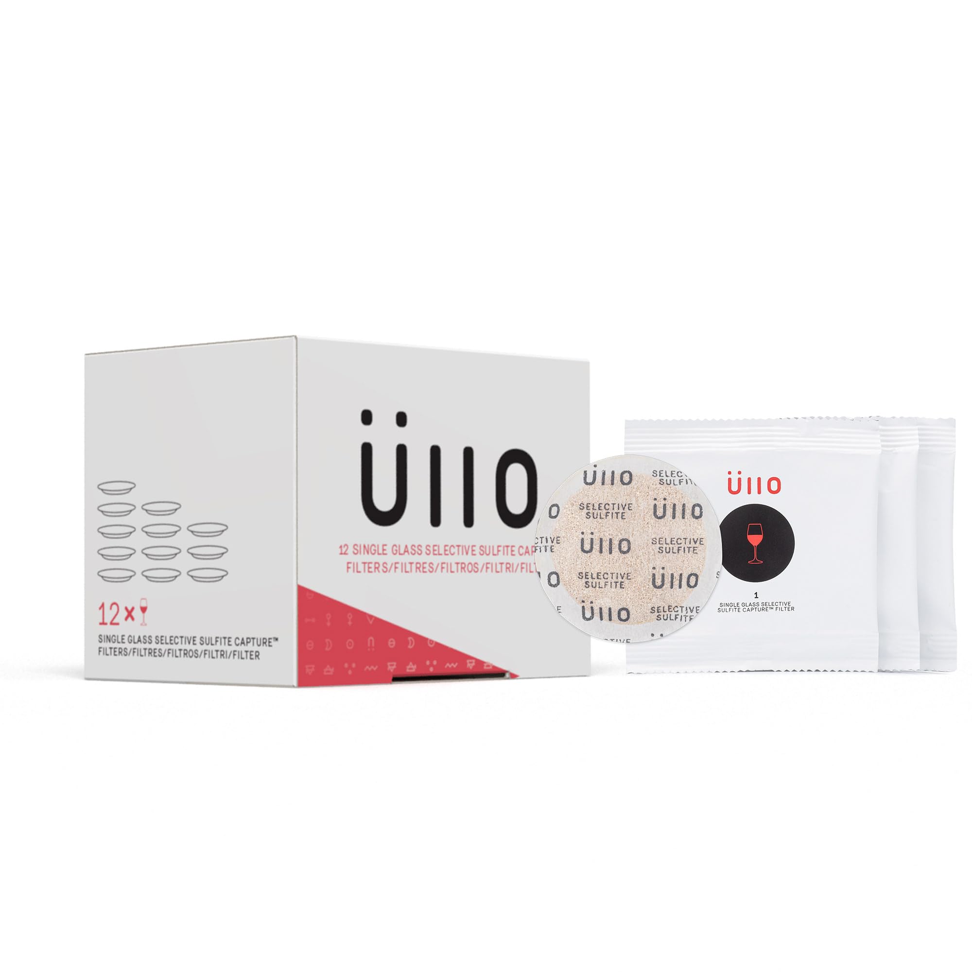 Ullo selective sulfite replacement filters in front view, preserving aroma in a single glass