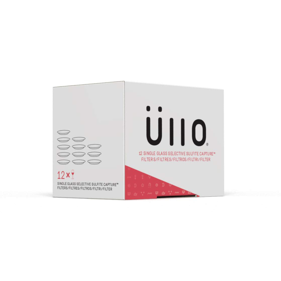 Ullo filters in use with wine glass for sulfite-free pours