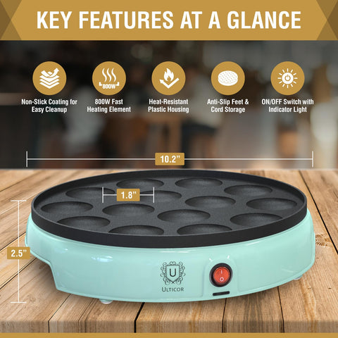 ULTICOR poffertjes pan non-stick coating visible for easy release and cleanup.