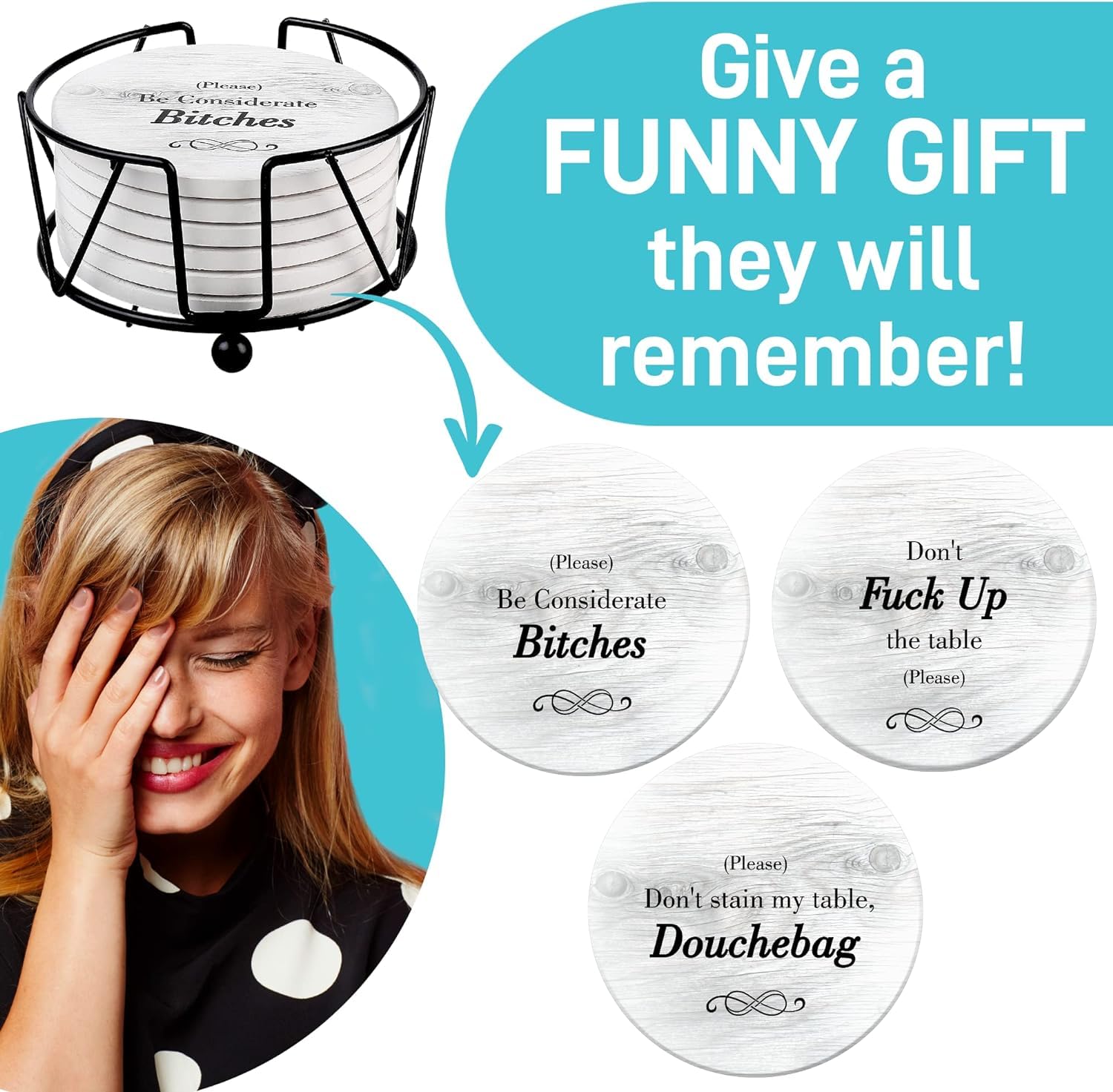 Ultimate Hostess coasters gift-pack for humorous yet stylish home entertaining