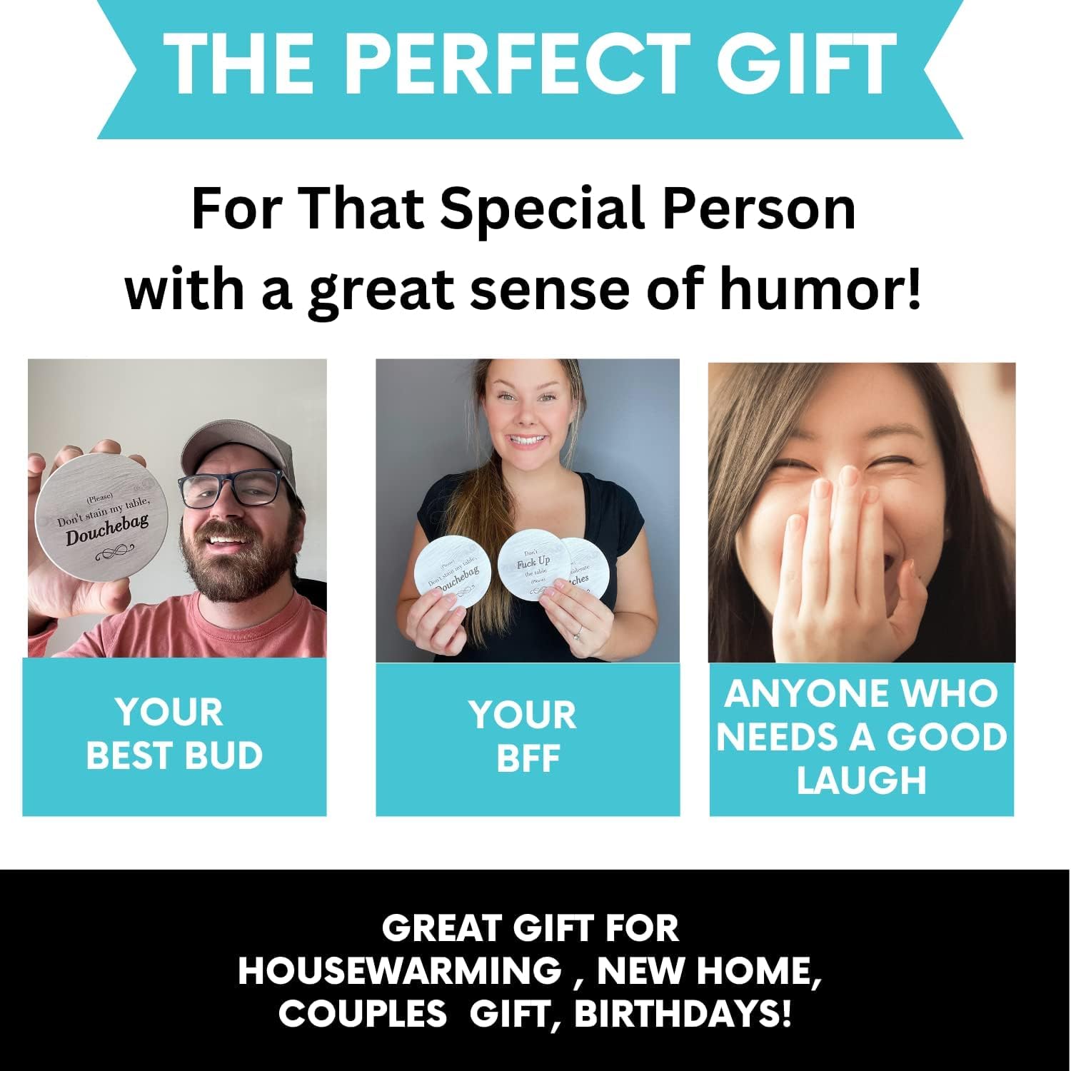 Ultimate Hostess funny coasters holder keeps drinks off surfaces during parties