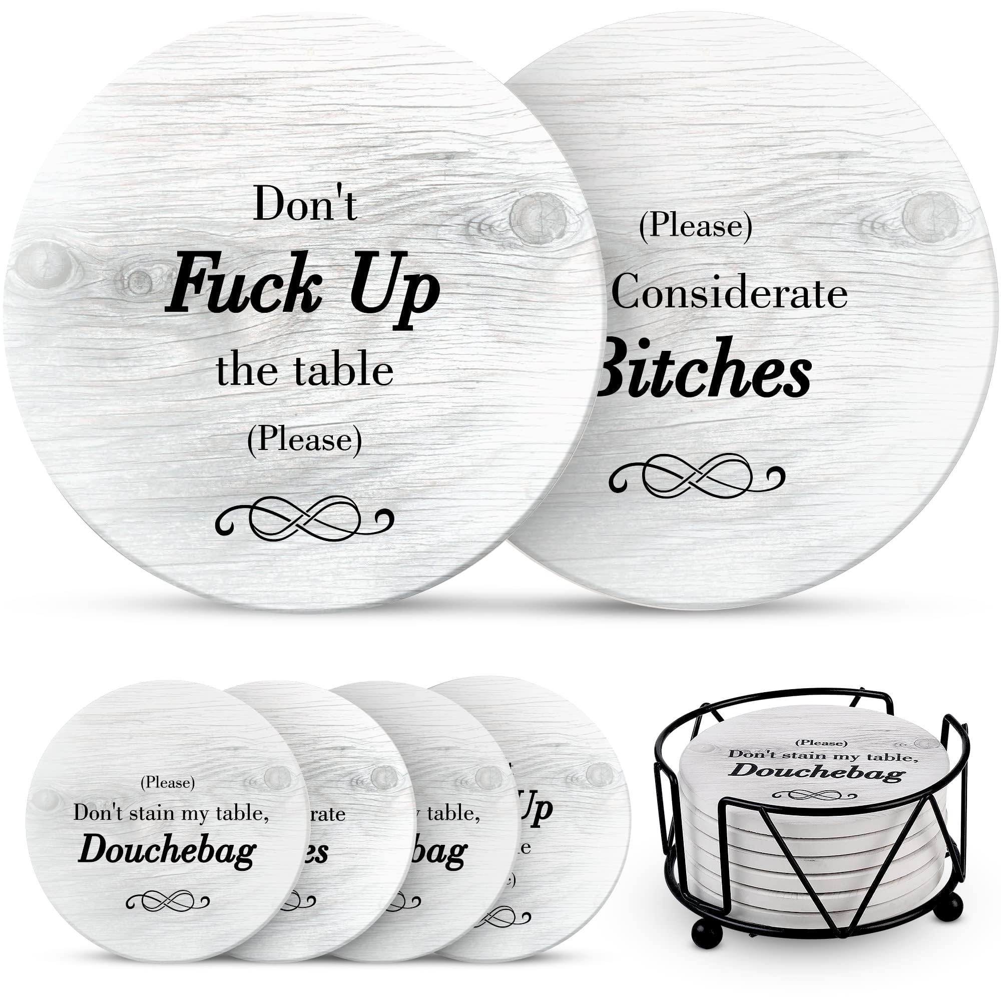Ultimate Hostess funny coasters set with three sayings for lively gatherings