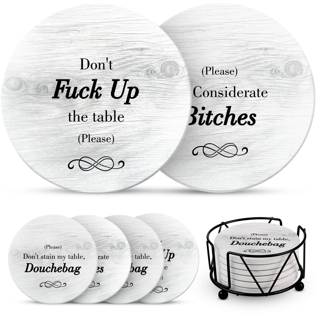 Ultimate Hostess funny coasters set with three sayings for lively gatherings