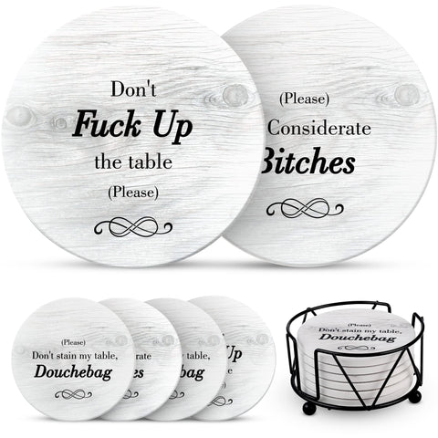 Ultimate Hostess funny coasters set with three sayings for lively gatherings
