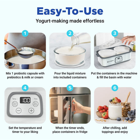 Ultimate Probiotic Yogurt Maker adjustable time and temp for tailored fermentation results.