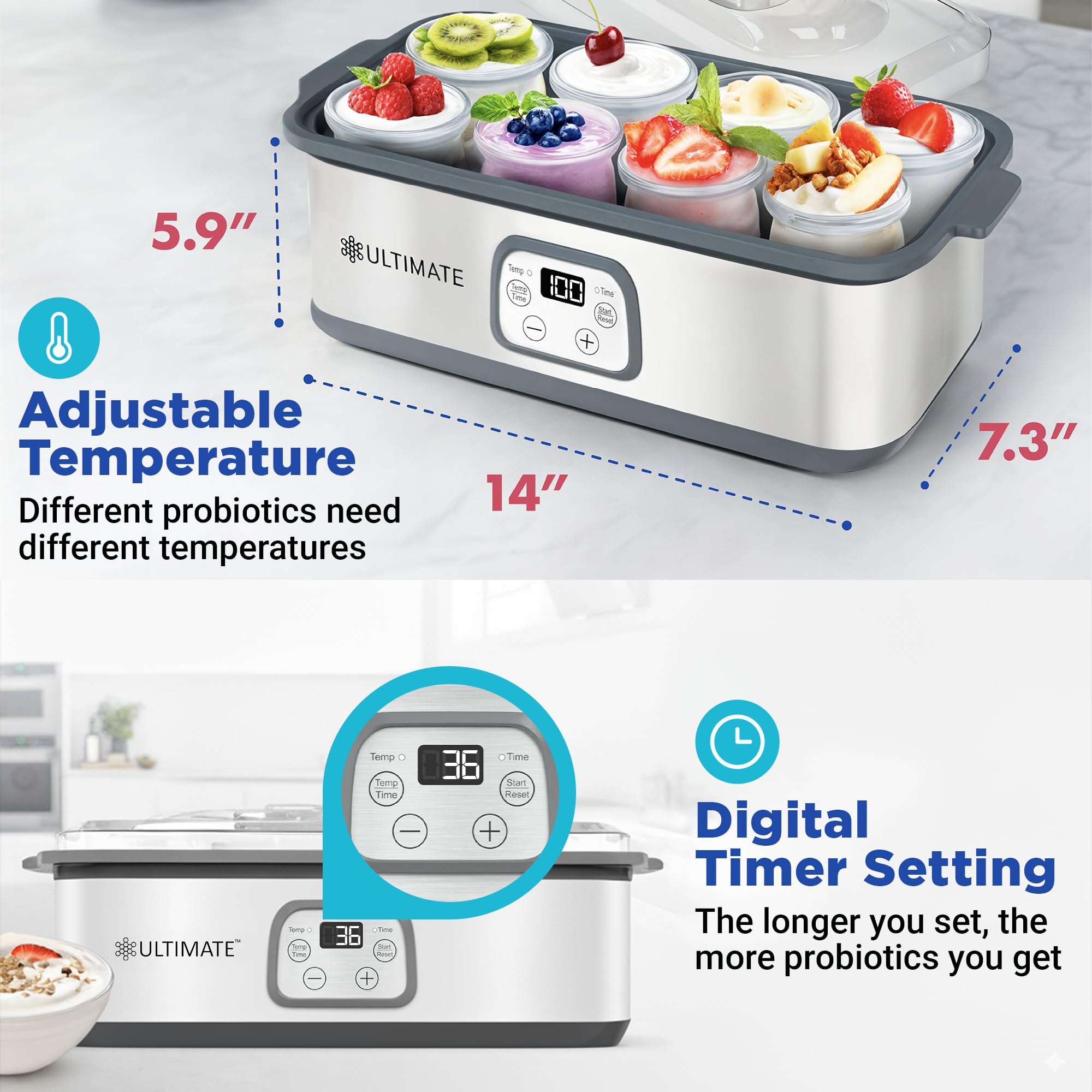 Ultimate Probiotic Yogurt Maker glass containers ready for healthy, fresh yogurt at home.