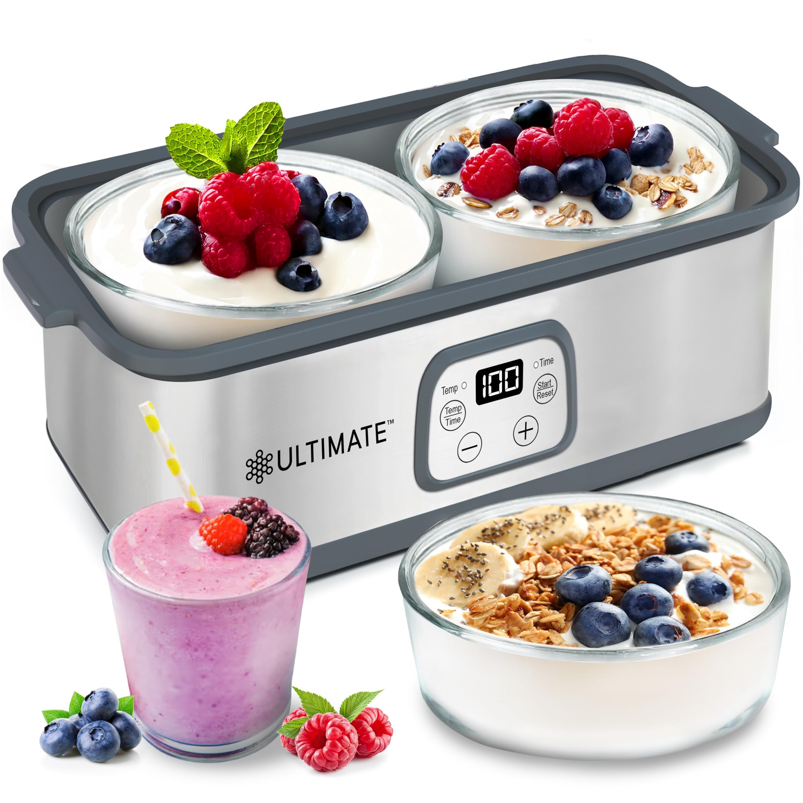 Ultimate Probiotic Yogurt Maker top view shows precise fermentation controls for customized yogurt.