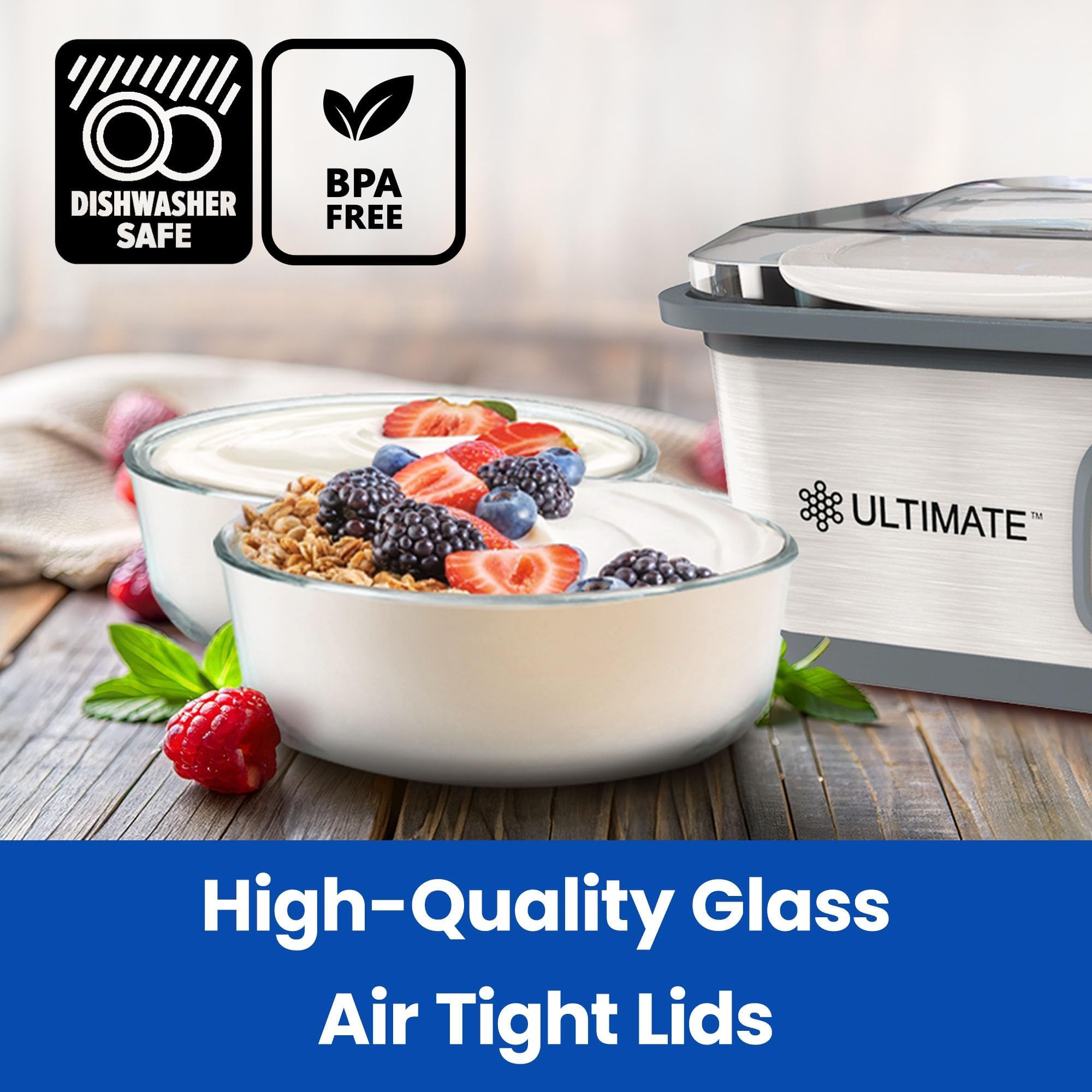 Ultimate Yogurt Containers durable glass for easy cleaning and long-lasting storage.