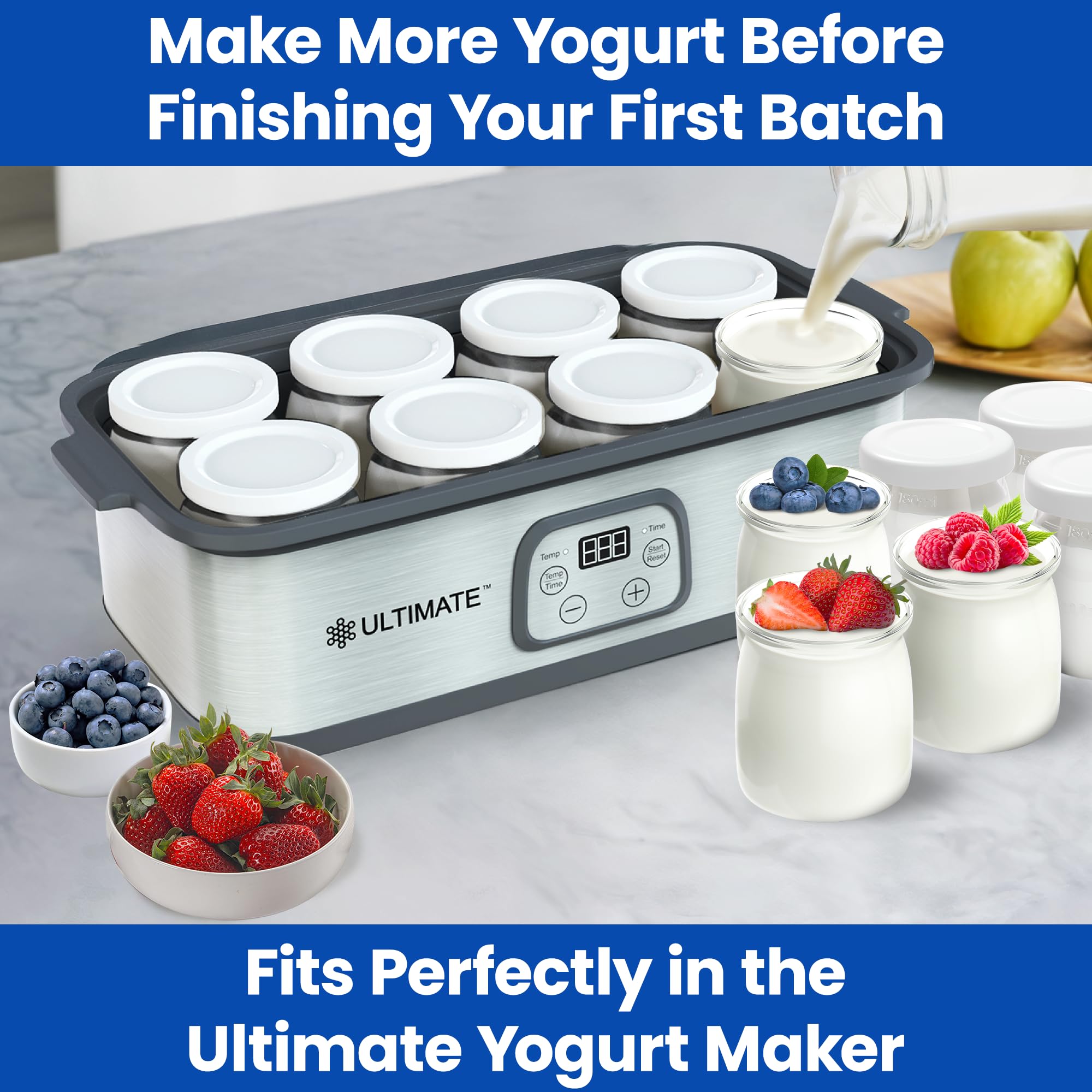 Ultimate Yogurt Jars compatible with most yogurt makers for flexible use.
