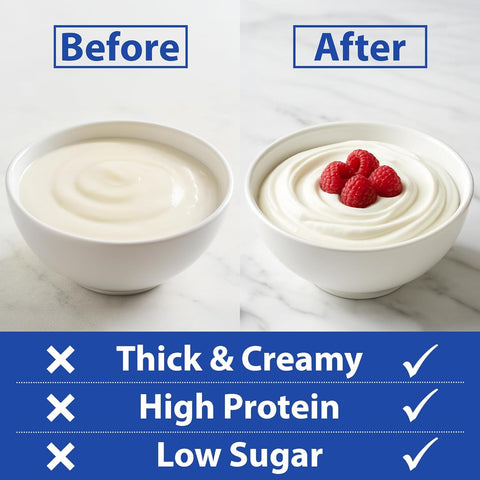 Ultimate Yogurt Strainer includes a free recipe book for creative yogurt-based dishes.