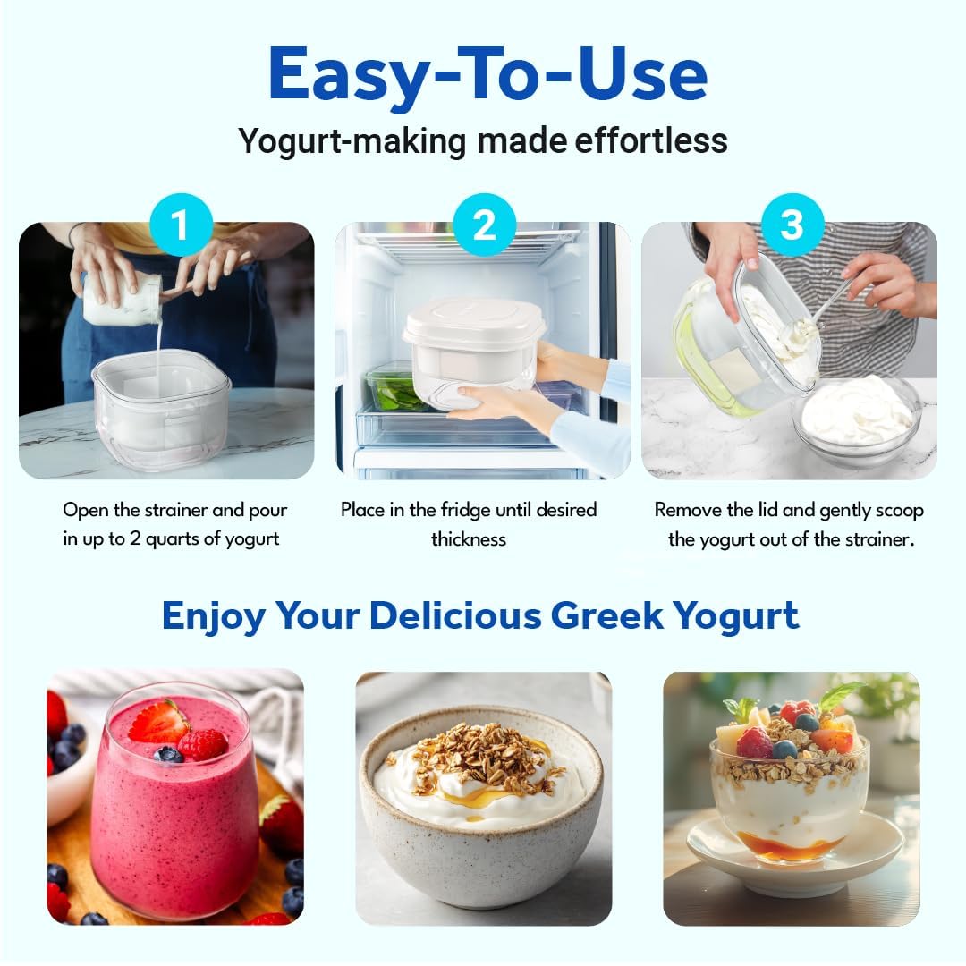 Ultimate Yogurt Strainer with nylon mesh for smooth, easy straining.
