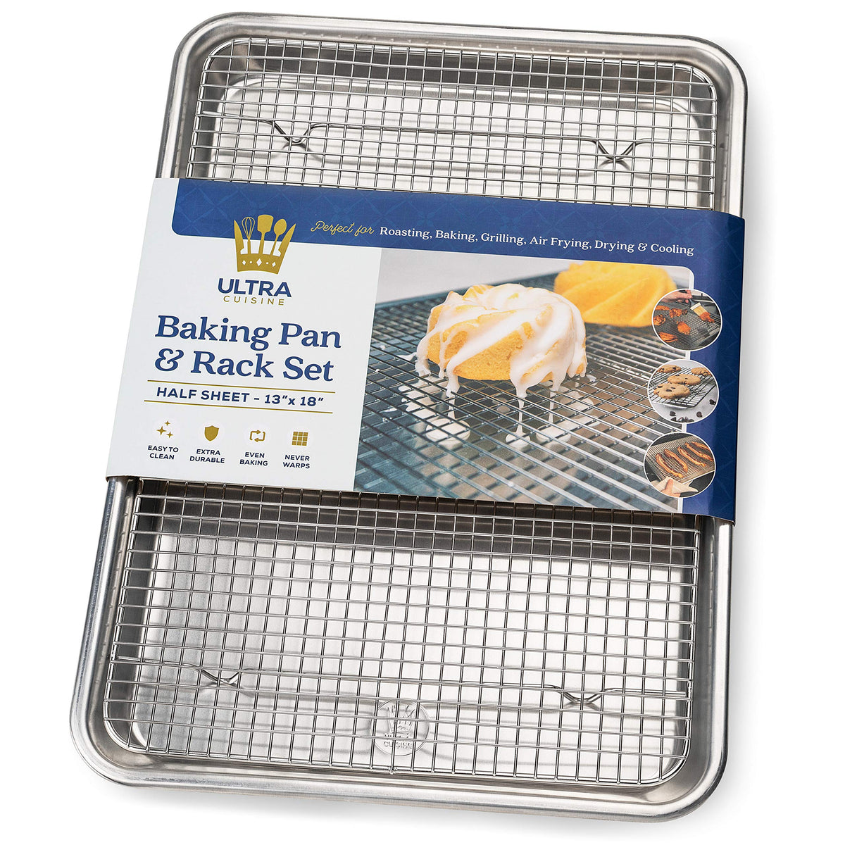 Ultra Cuisine half-sheet pan with rack assembly for even baking and easy cooling