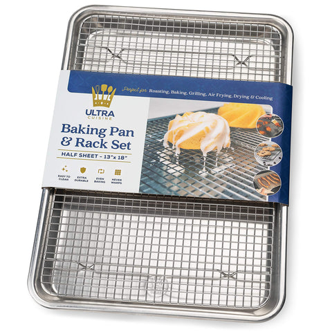 Ultra Cuisine half-sheet pan with rack assembly for even baking and easy cooling
