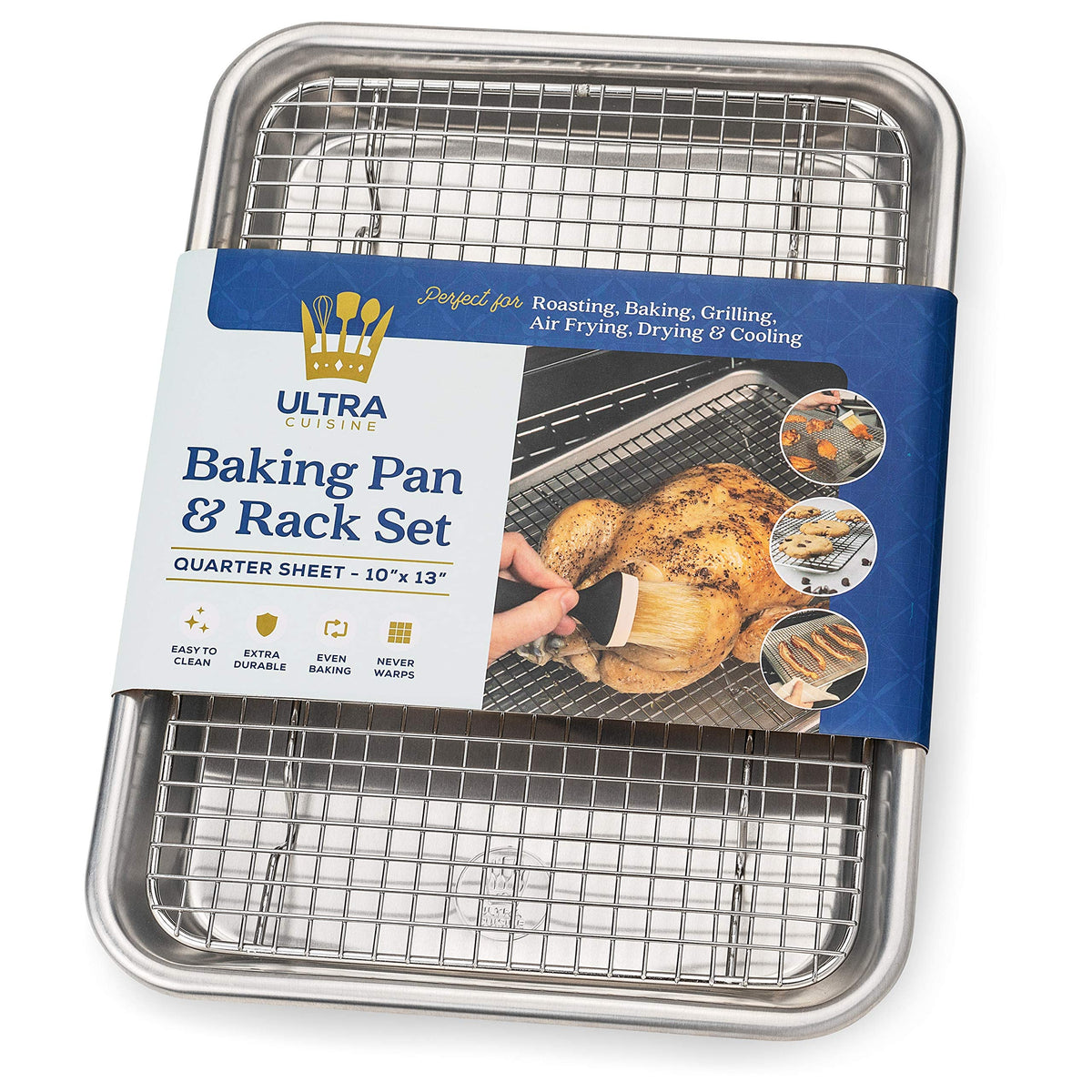 Ultra Cuisine quarter sheet pan with wire rack for even baking and airflow