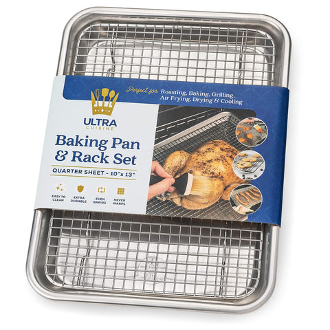 Ultra Cuisine quarter sheet pan with wire rack for even baking and airflow