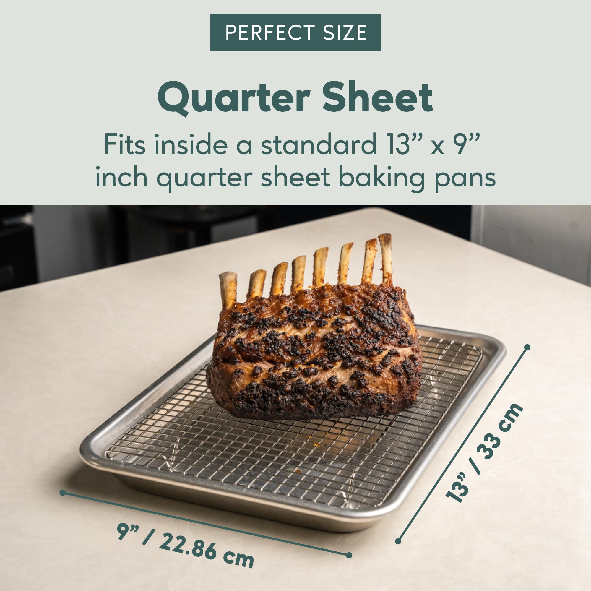 Ultra Cuisine quarter-sheet racks designed to fit 12x8 inch pans precisely