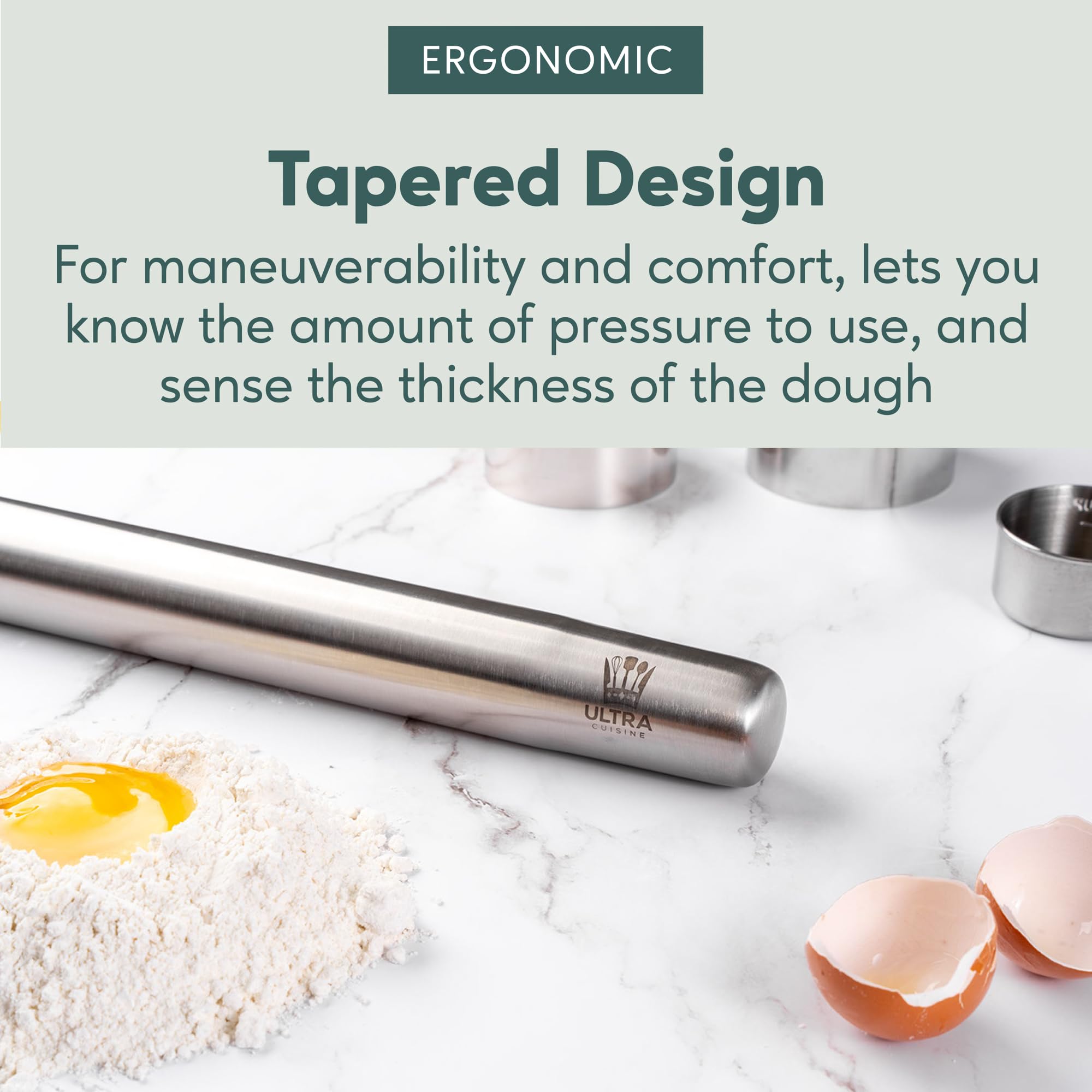 Ultra Cuisine durable stainless steel rolling pin construction