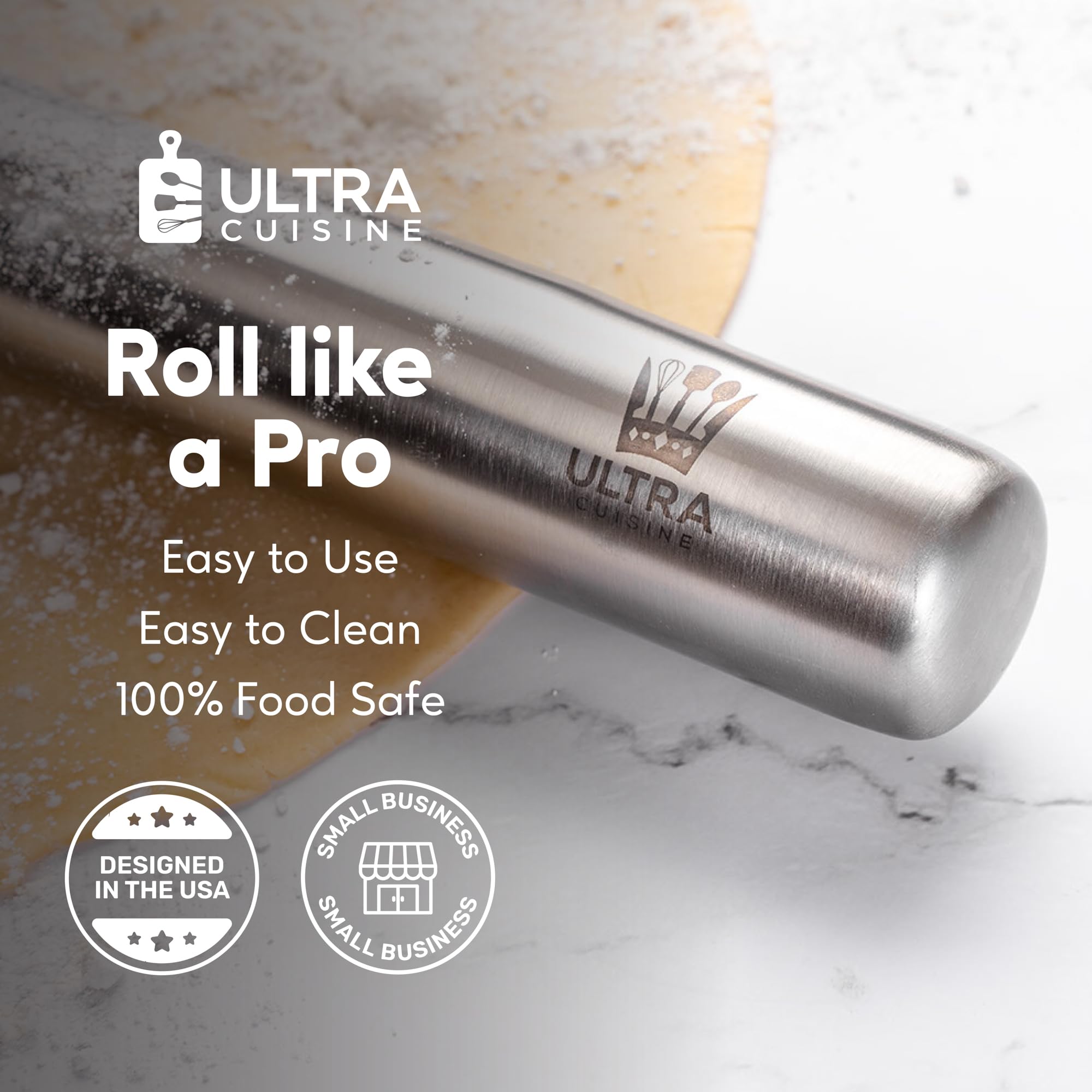 Ultra Cuisine rolling pin freezable to keep dough cool during rolling