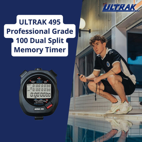 Ultrak 100 Lap Memory Timer black side view highlighting compact design.