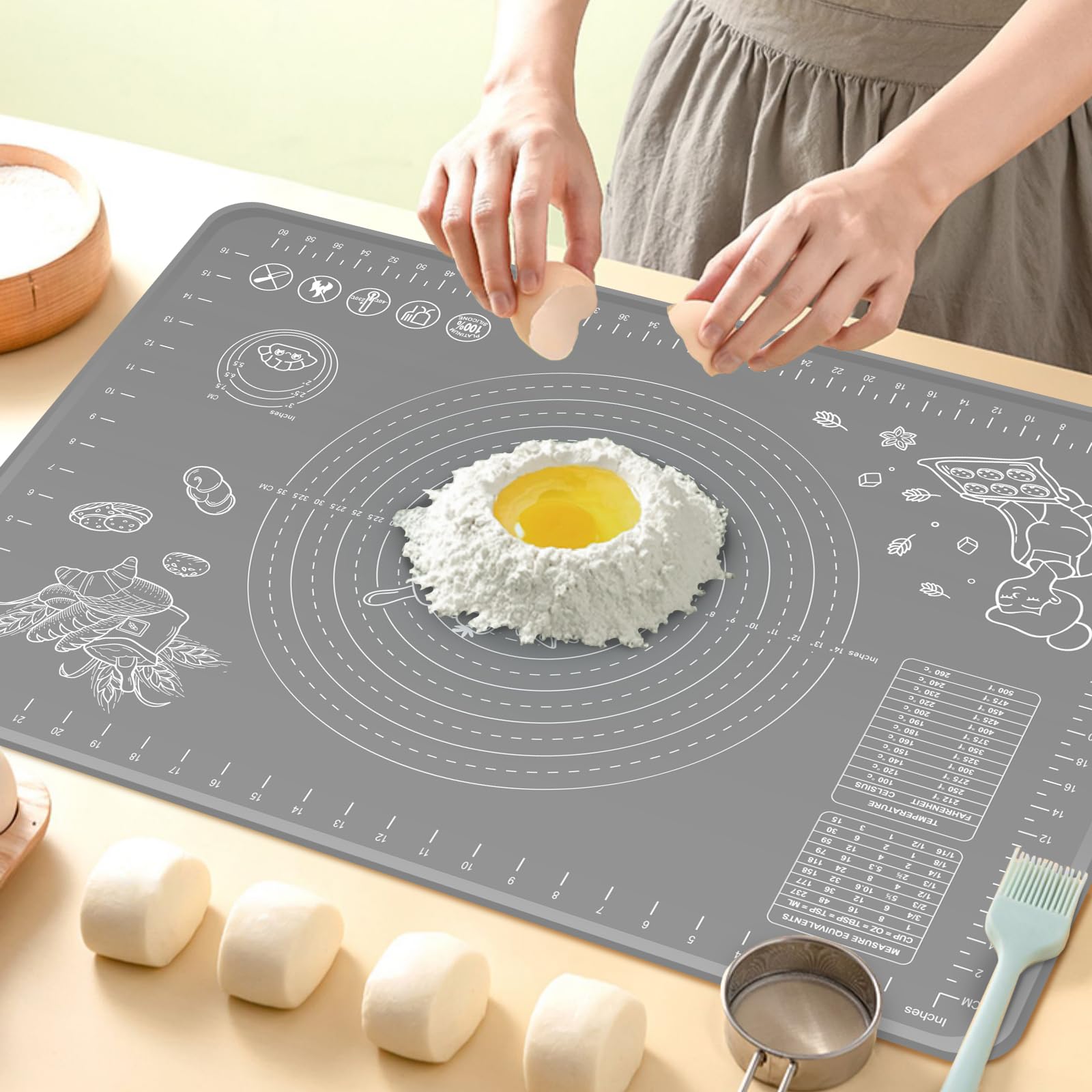 ULTRAKENO silicone baking mat 32x24 inches for smooth dough rolling on a non-stick surface