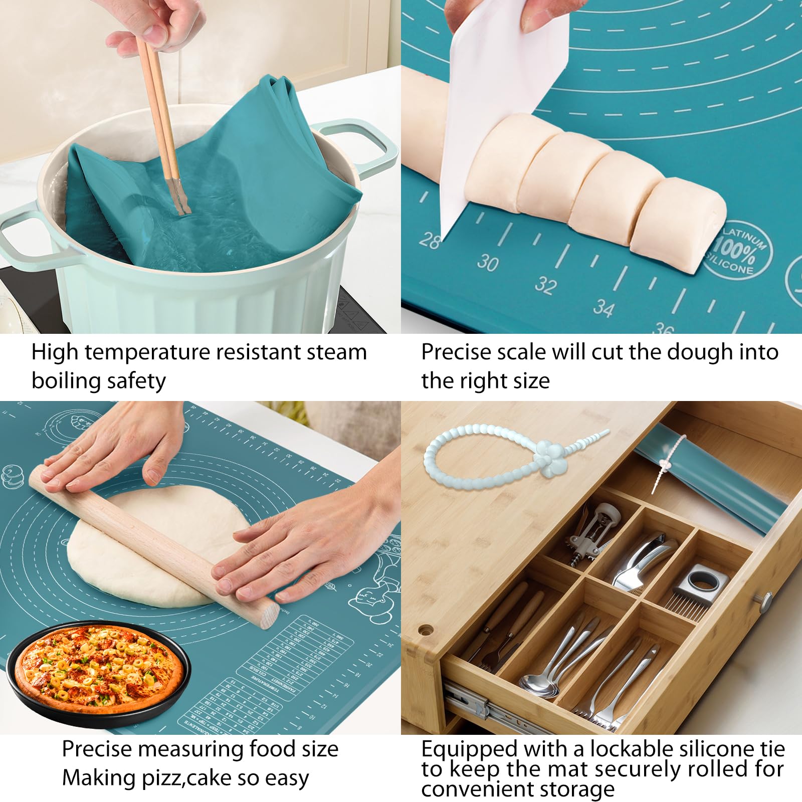 ULTRAKENO anti-slip bottom keeps mat in place on countertops during use.