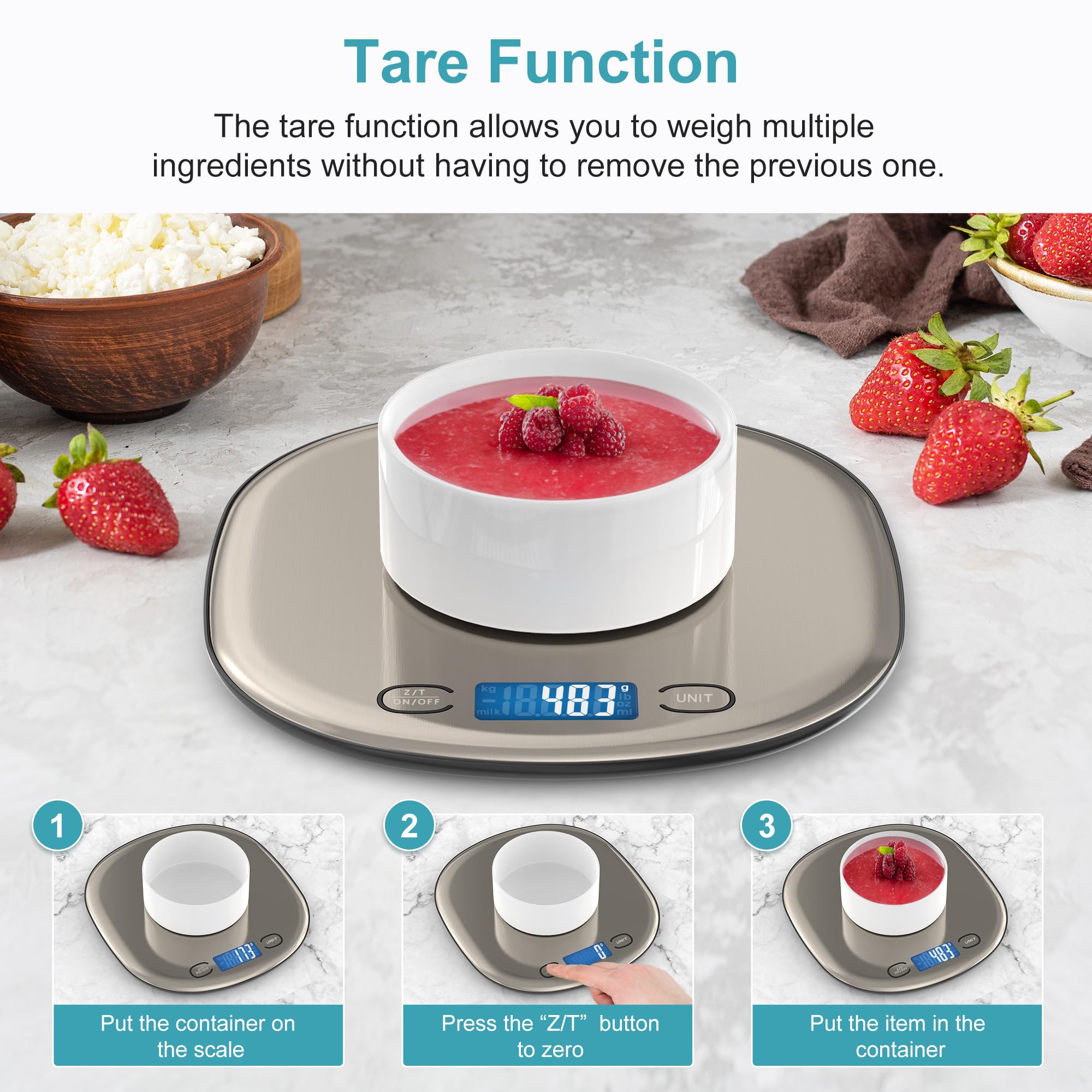 Ultrean clear LCD display makes quick readings easy while cooking.