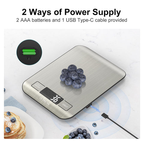 Ultrean food scale highlighting four precise sensors for accuracy