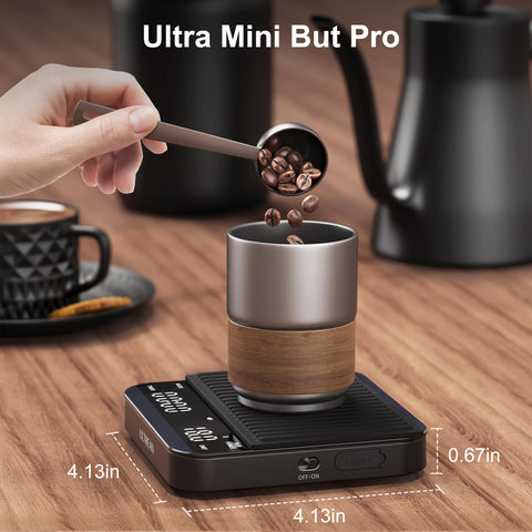 Ultrean scale on countertop ensures consistent pour over extraction.