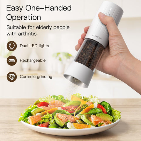 Ultrean rechargeable pepper mill with one-handed operation for easy use
