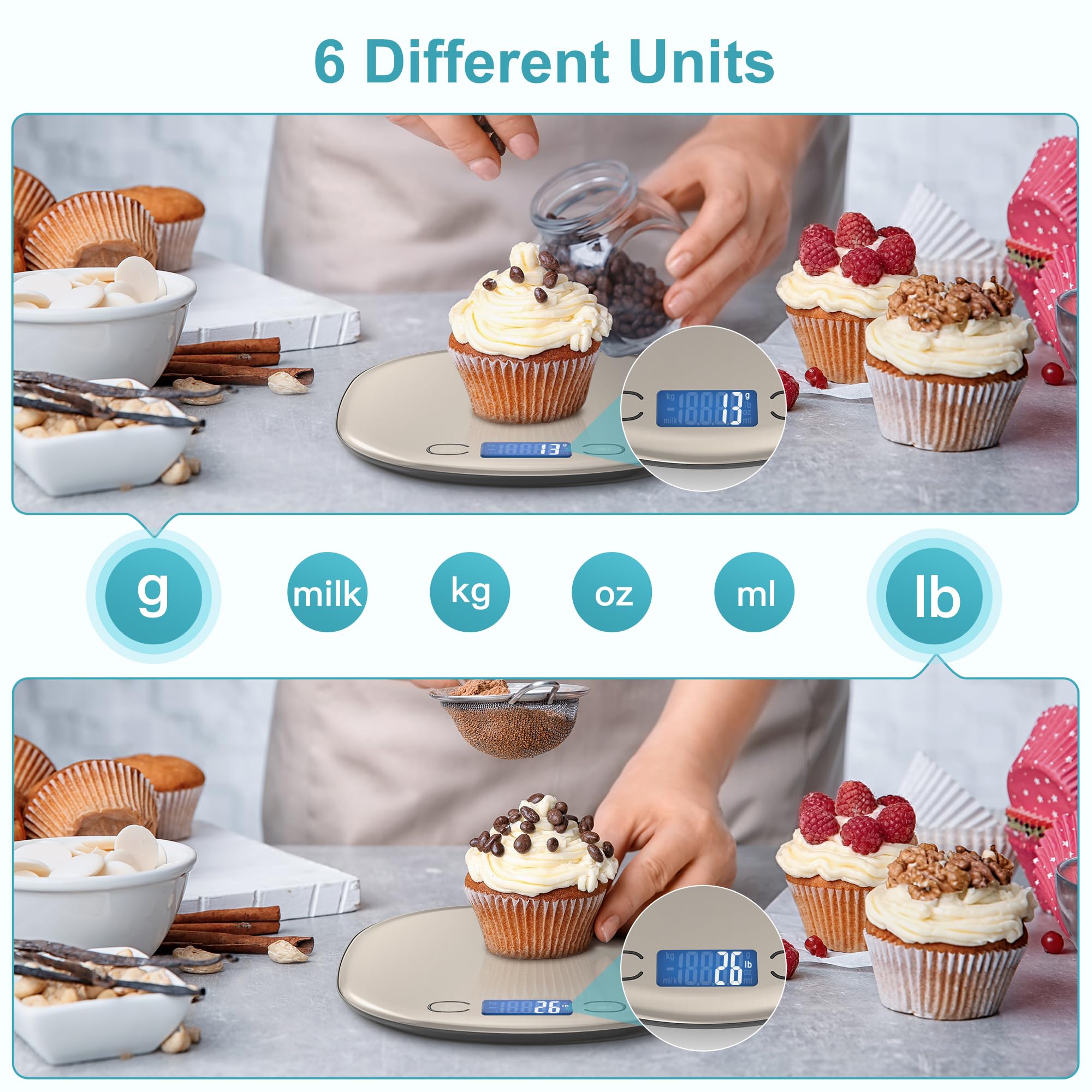 Ultrean rechargeable USB power enables cordless use during meal prep.