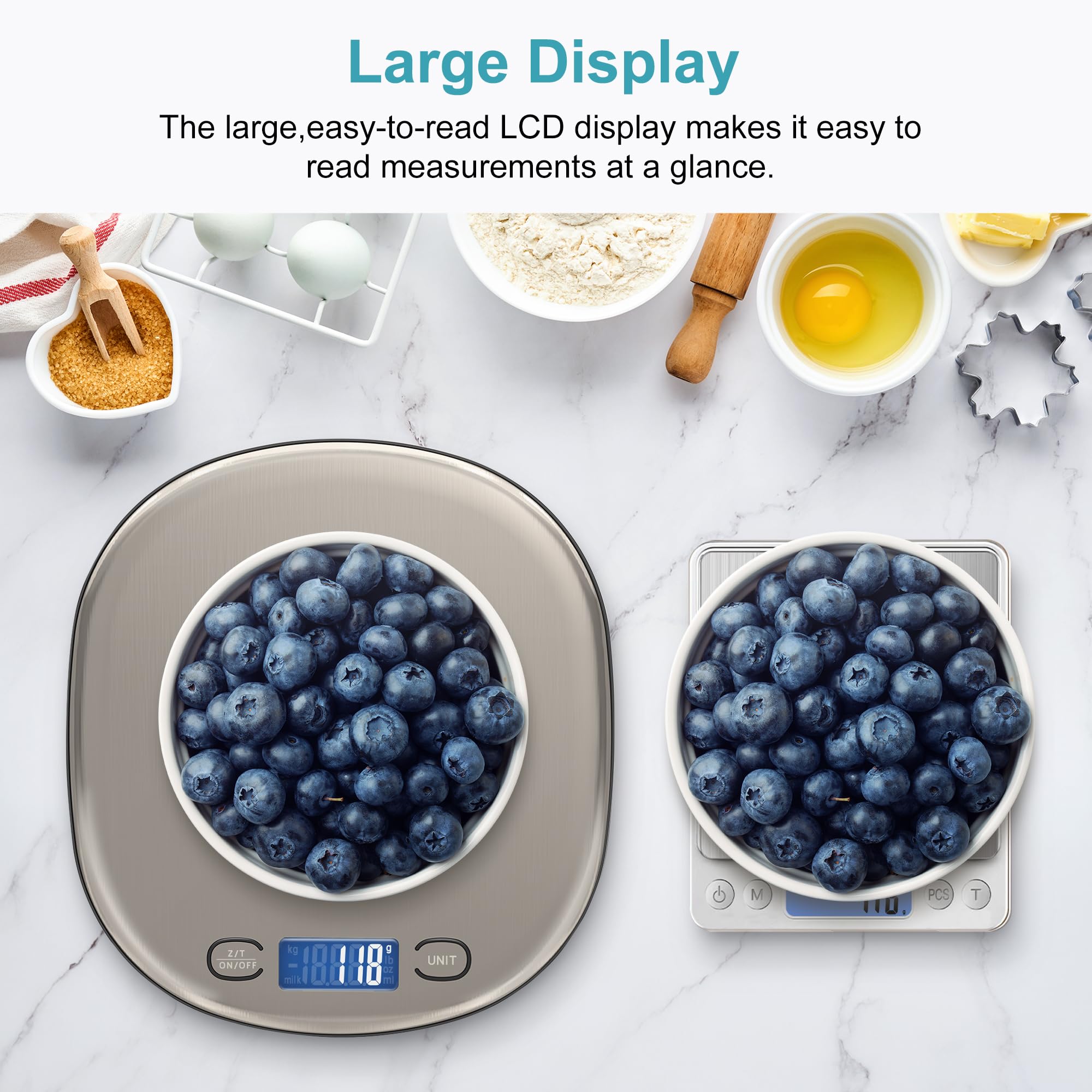 Ultrean slim space-saving design fits crowded counters while weighing accurately.