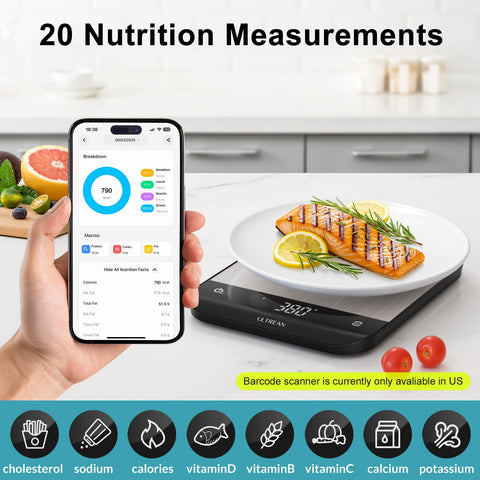 Ultrean scale connected via Bluetooth to Nutriscale App for tracking