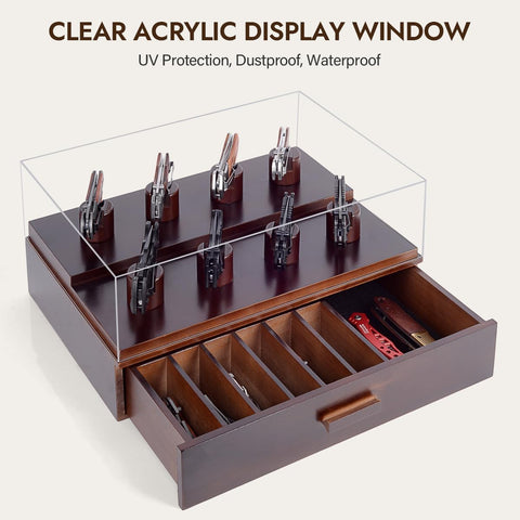 ULTRGEE knife display case with acrylic cover protects blades from sunlight while showcasing them