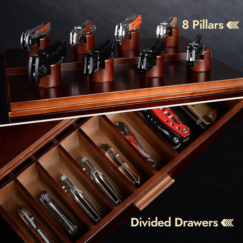 ULTRGEE knife display case lower drawer twelve grids keeps blades neatly stored and accessible