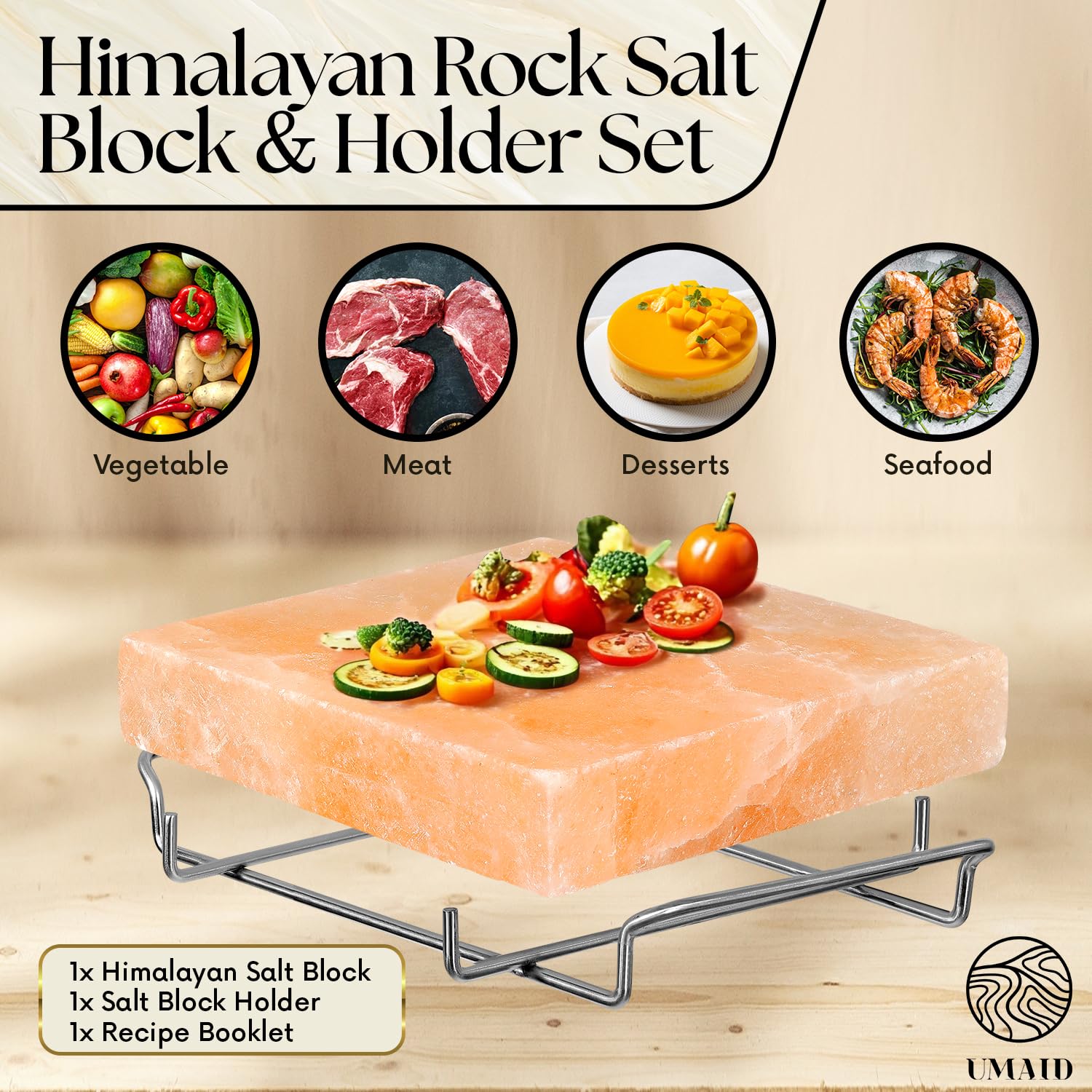 UMAID salt block on stainless steel holder provides sturdy, rust-free transport