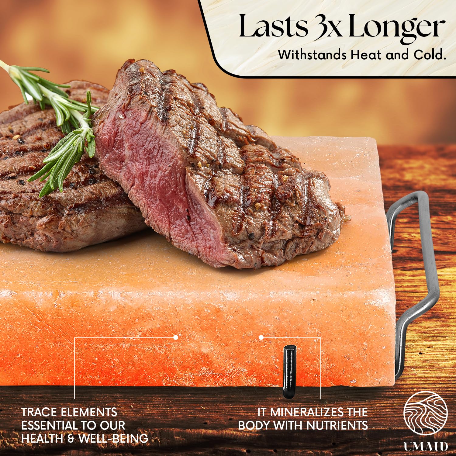 UMAID Himalayan salt block served at table creates natural presentation