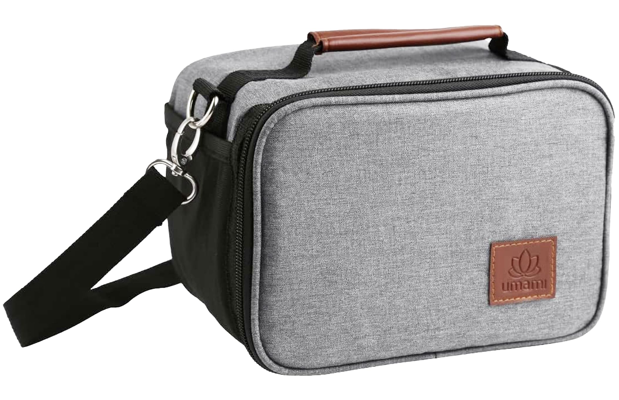 Umami adult lunch box gray front view, compact design for easy daily meals.