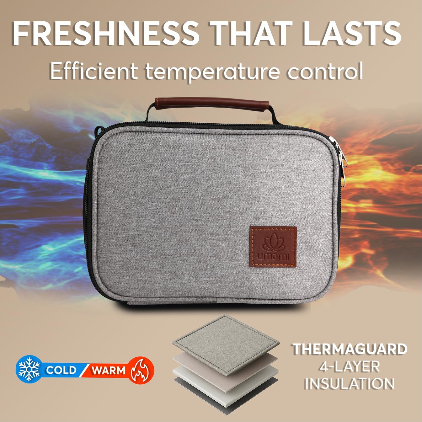 Umami adult lunch box gray interior with roomy main compartment.