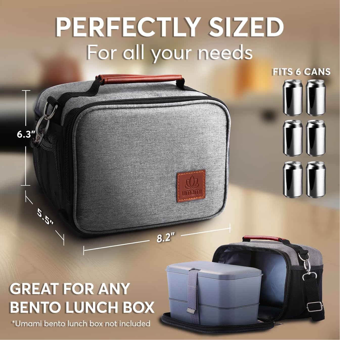 Umami adult lunch box gray stylish design for office and outings.