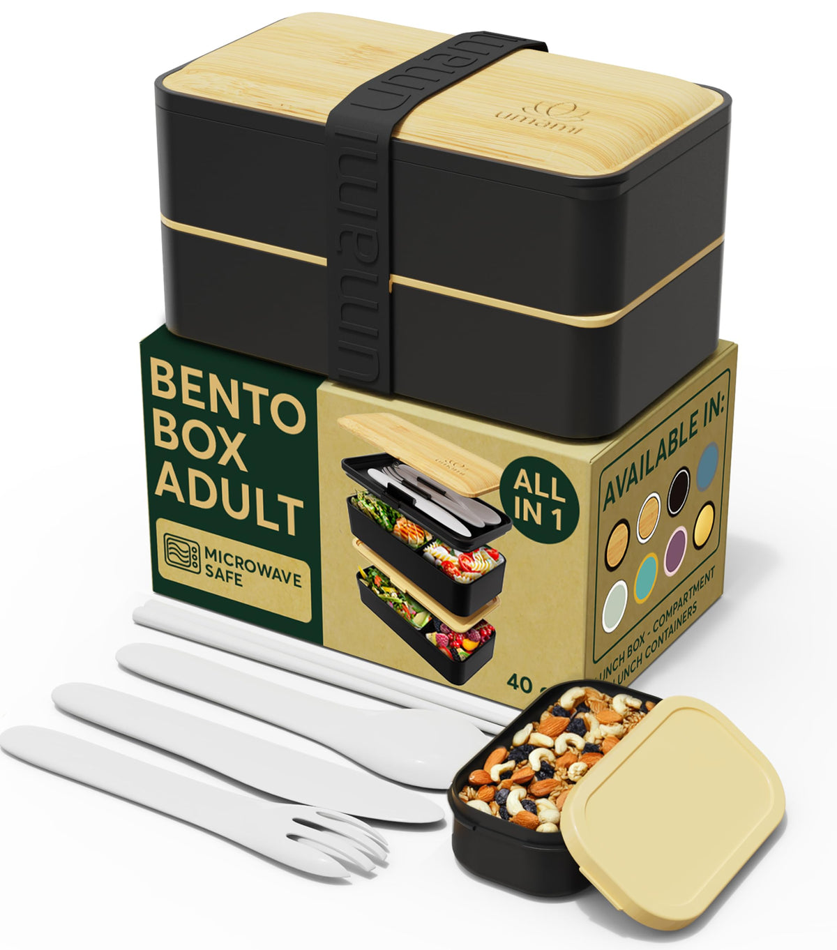 Umami Bento Box adult all-in-one with 4 utensils for meal prep