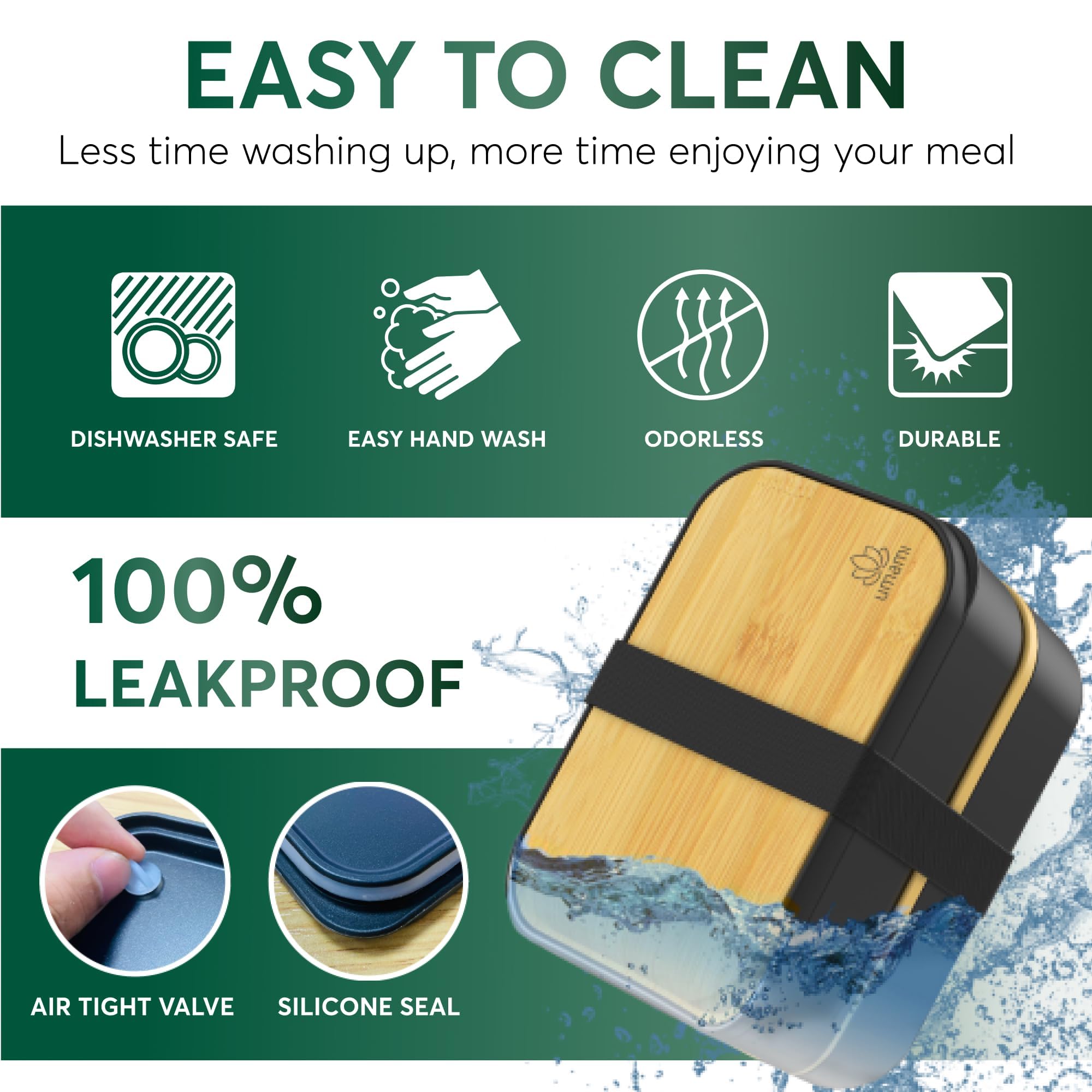 Umami Bento Box bamboo lid for a natural secure seal