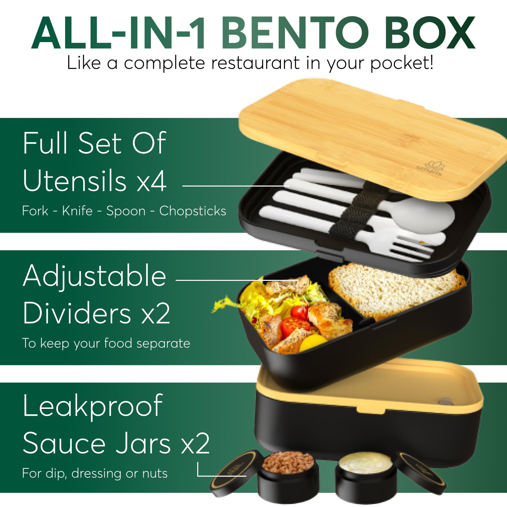 Umami Bento Box two dividers to customize meal layouts