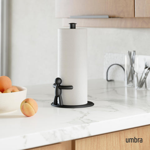 Umbra Buddy paper towel holder side view highlighting compact profile