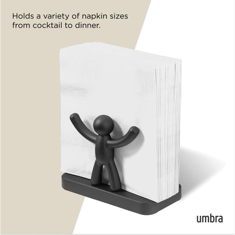 Umbra Buddy napkin holder black lightweight compact dimensions for easy placement.