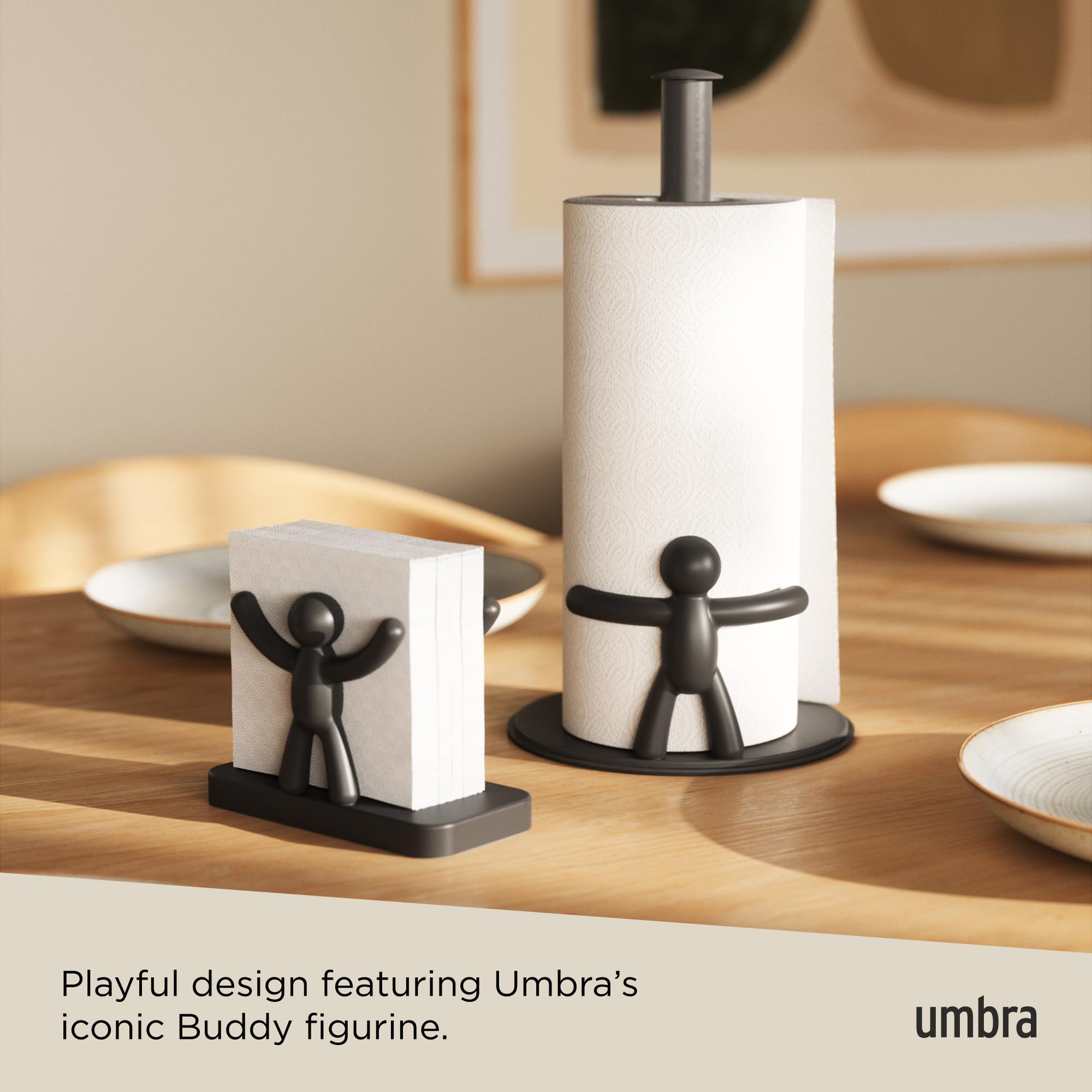 Umbra Buddy napkin holder black napkins-of-all-sizes demonstrates versatility.