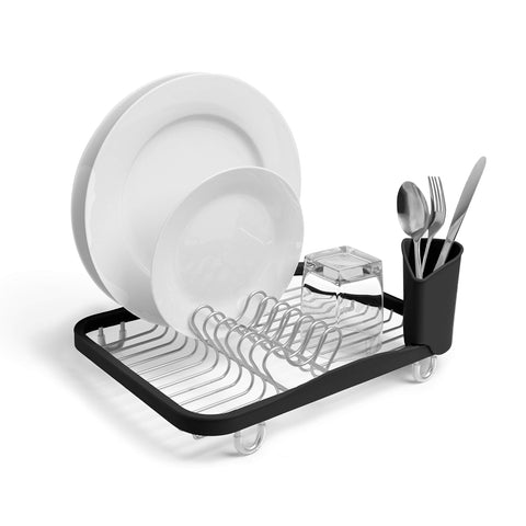 Umbra Sinkin dish rack in sink for tidy drying and utensil organization