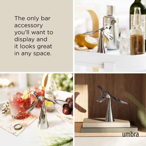 Displayed on a bar cart, Tipsy becomes a conversation starter.