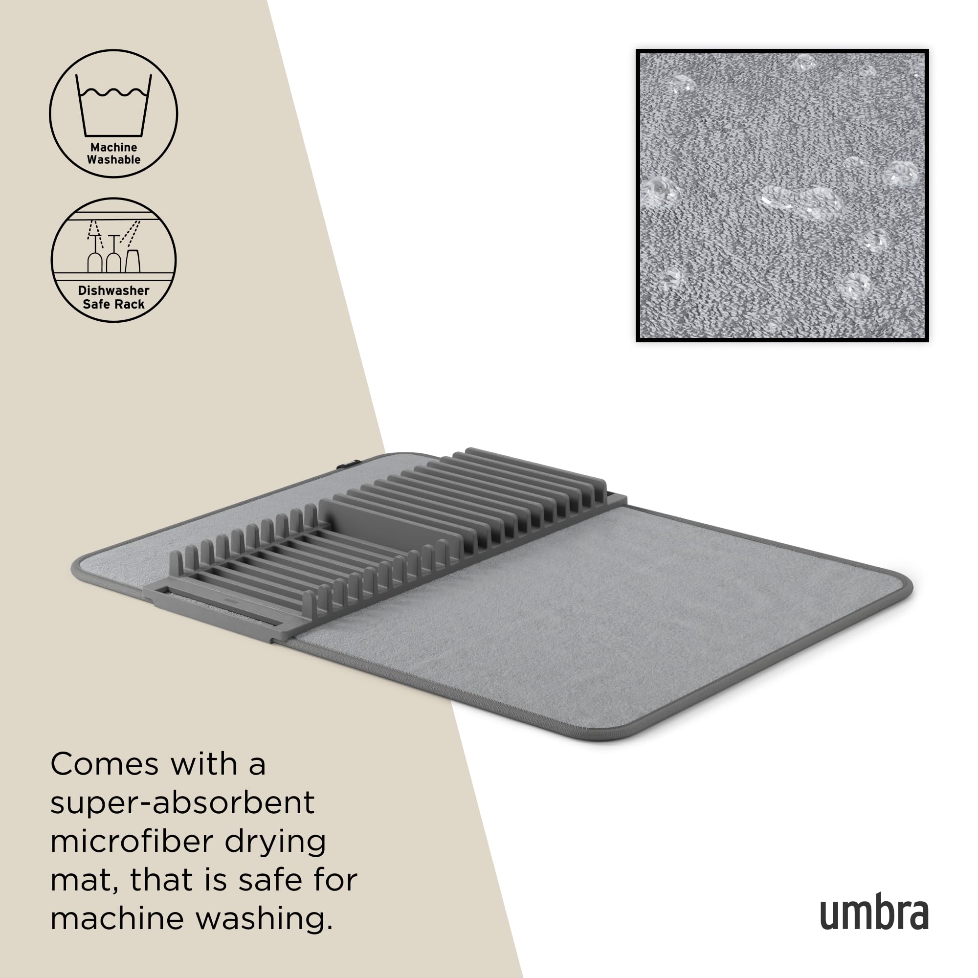Umbra Udry compact countertop storage keeps surfaces clutter-free after use.