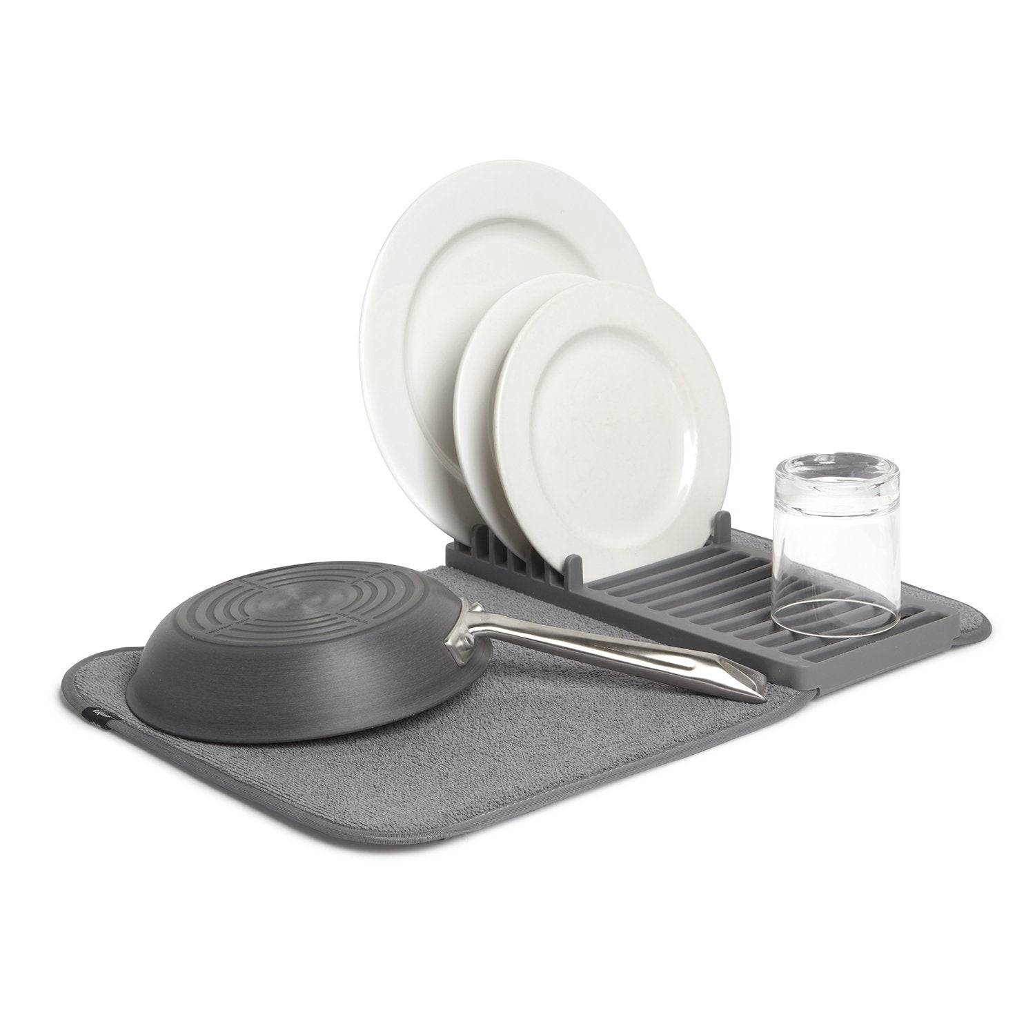 Umbra UDRY Mini on counter saves space with integrated dish rack and mat.