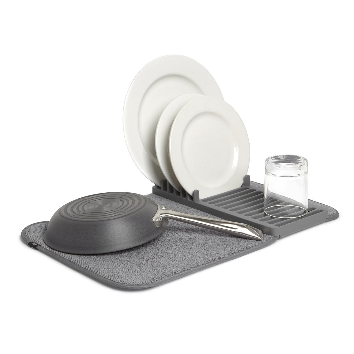 Umbra UDRY Mini on counter saves space with integrated dish rack and mat.